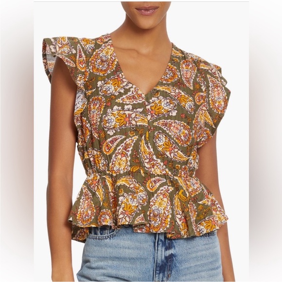 Sam Edelman | Green and Orange Paisley Blouse - Picture 1 of 3